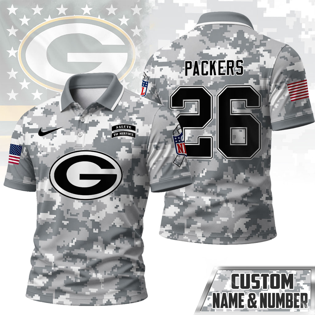 Gb.packers | Premium  Salute To Service Camo Polo Shirt Nf1