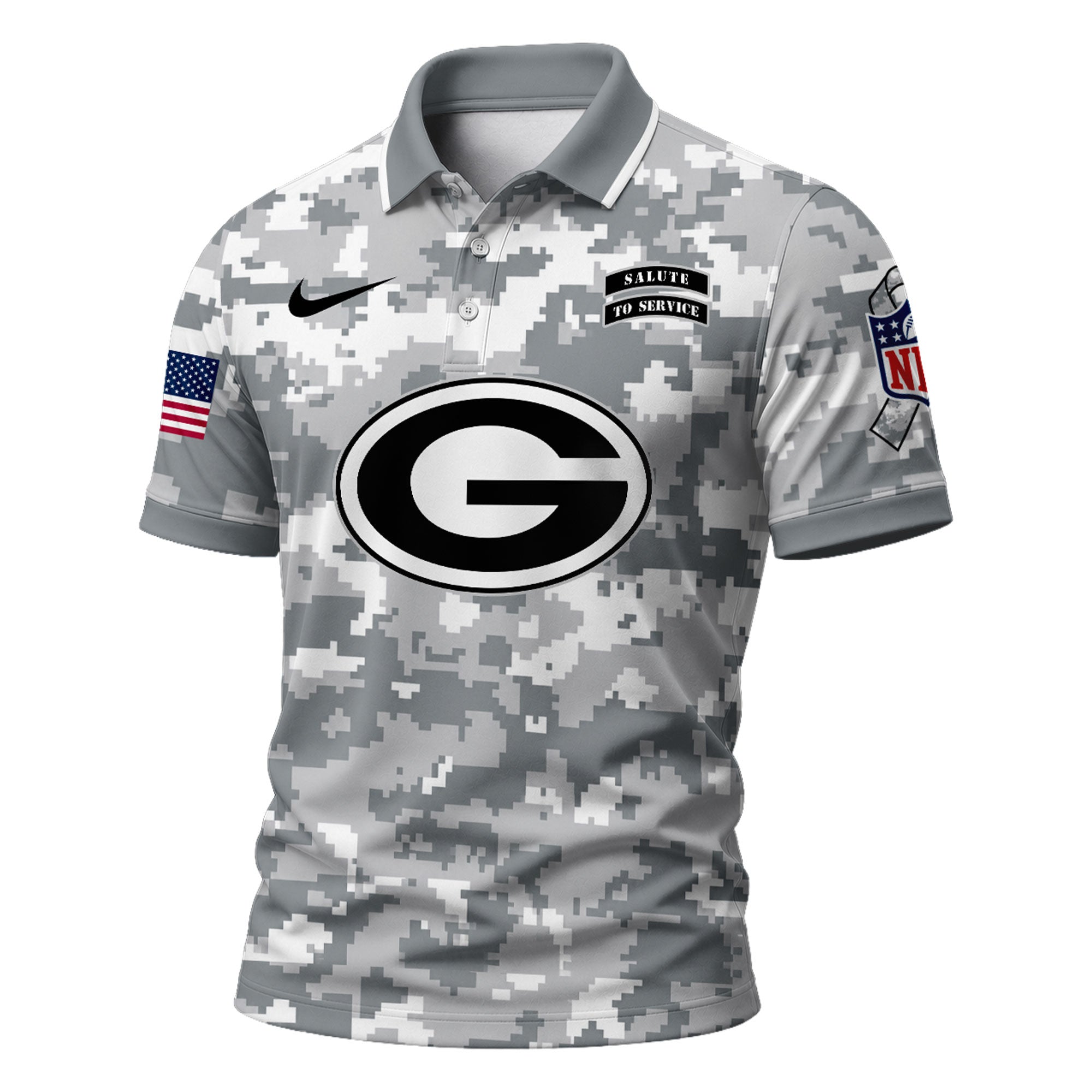 Gb.packers | Premium  Salute To Service Camo Polo Shirt Nf1