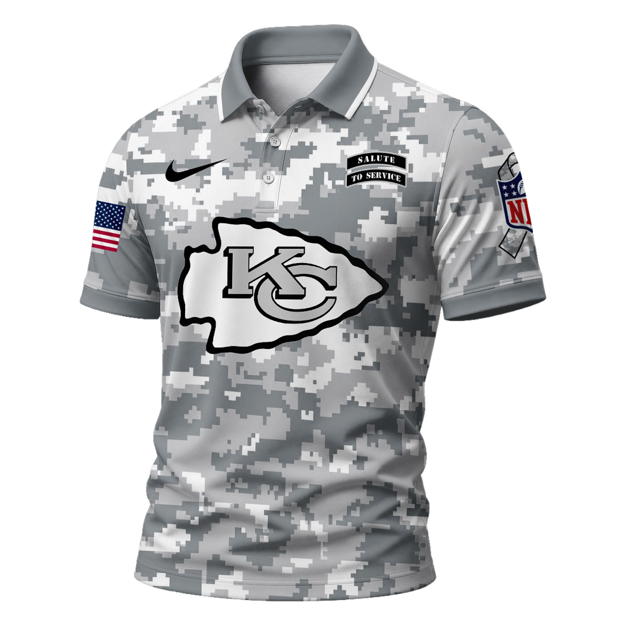 Kc.chiefs | Premium  Salute To Service Camo Polo Shirt Nf1
