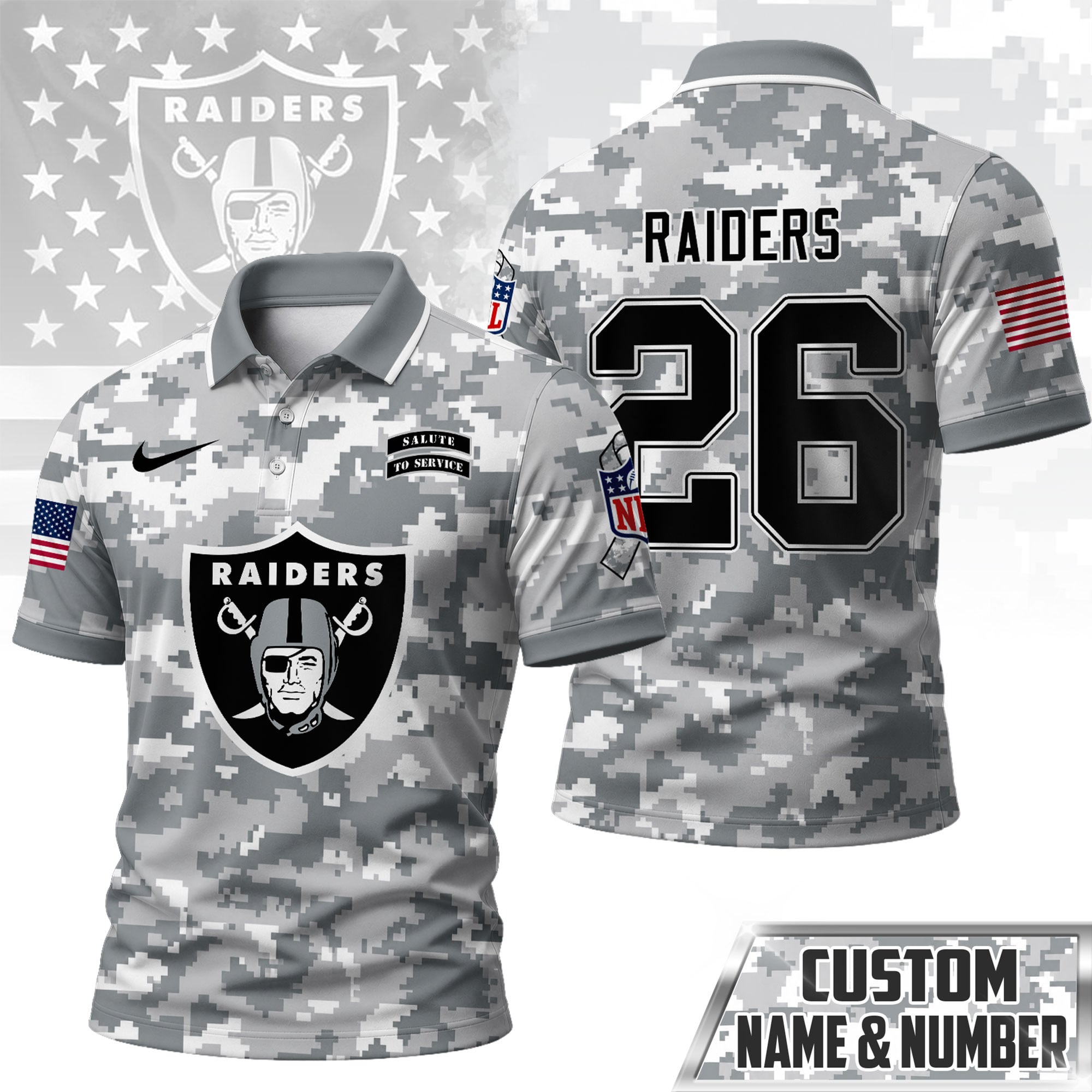 Lv.raiders | Premium  Salute To Service Camo Polo Shirt Nf1