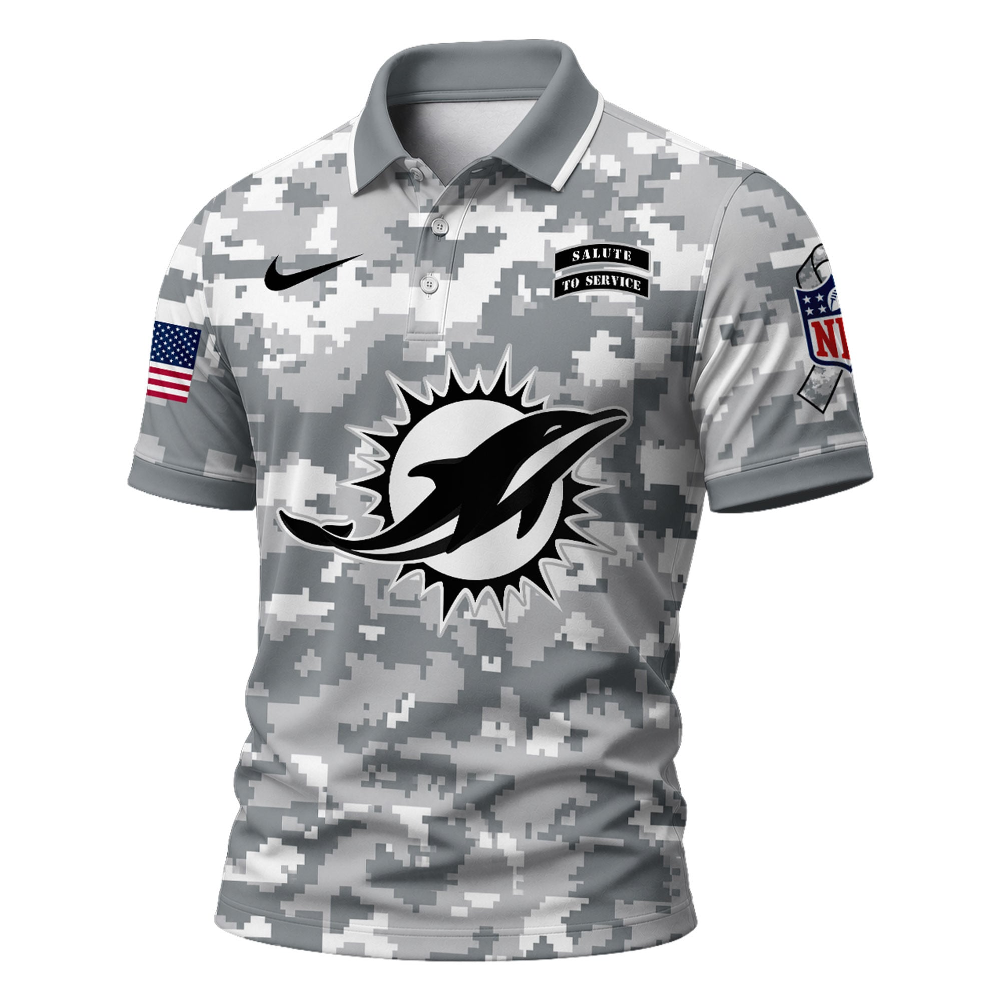 M.dolphins | Premium  Salute To Service Camo Polo Shirt Nf1