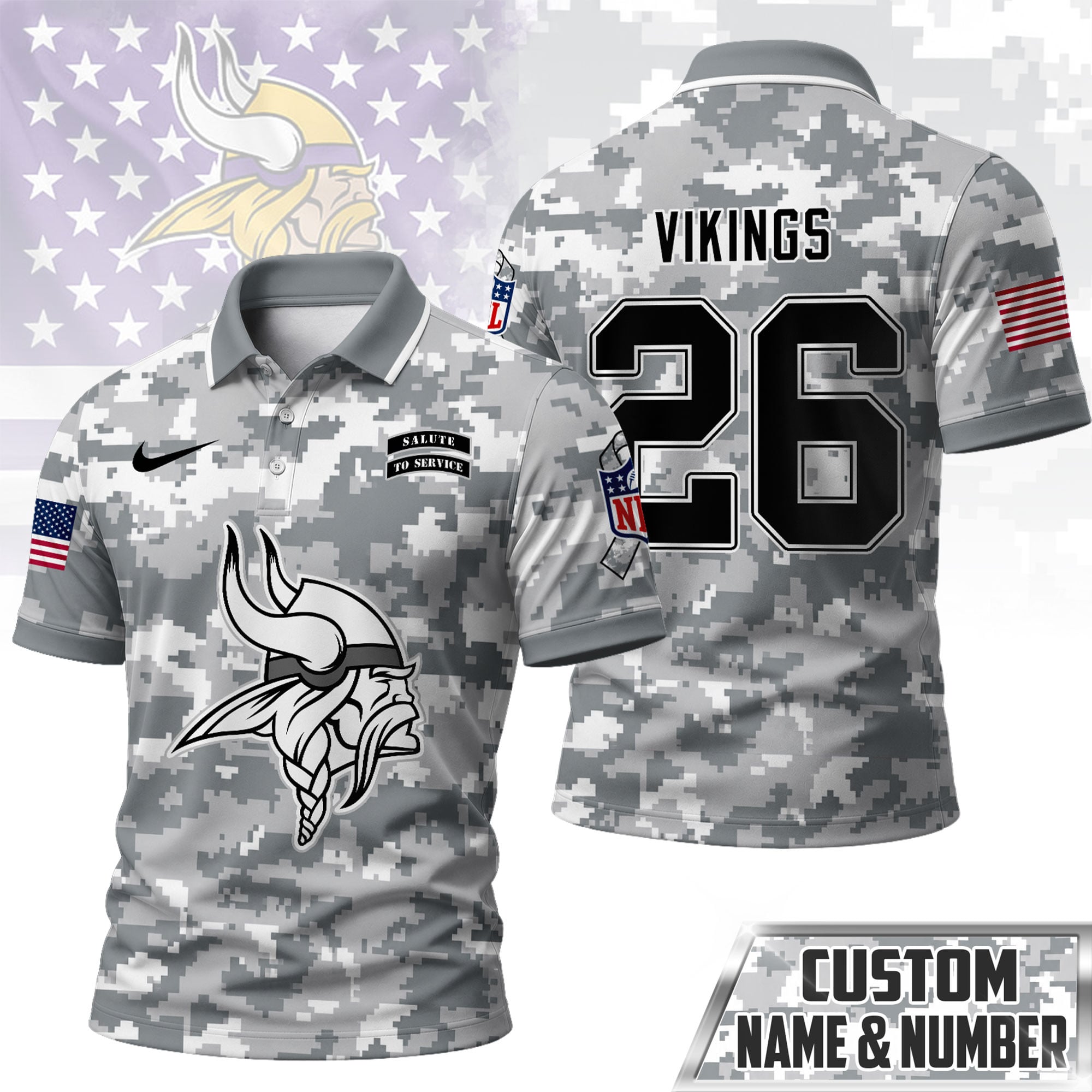M.vikings | Premium  Salute To Service Camo Polo Shirt Nf1