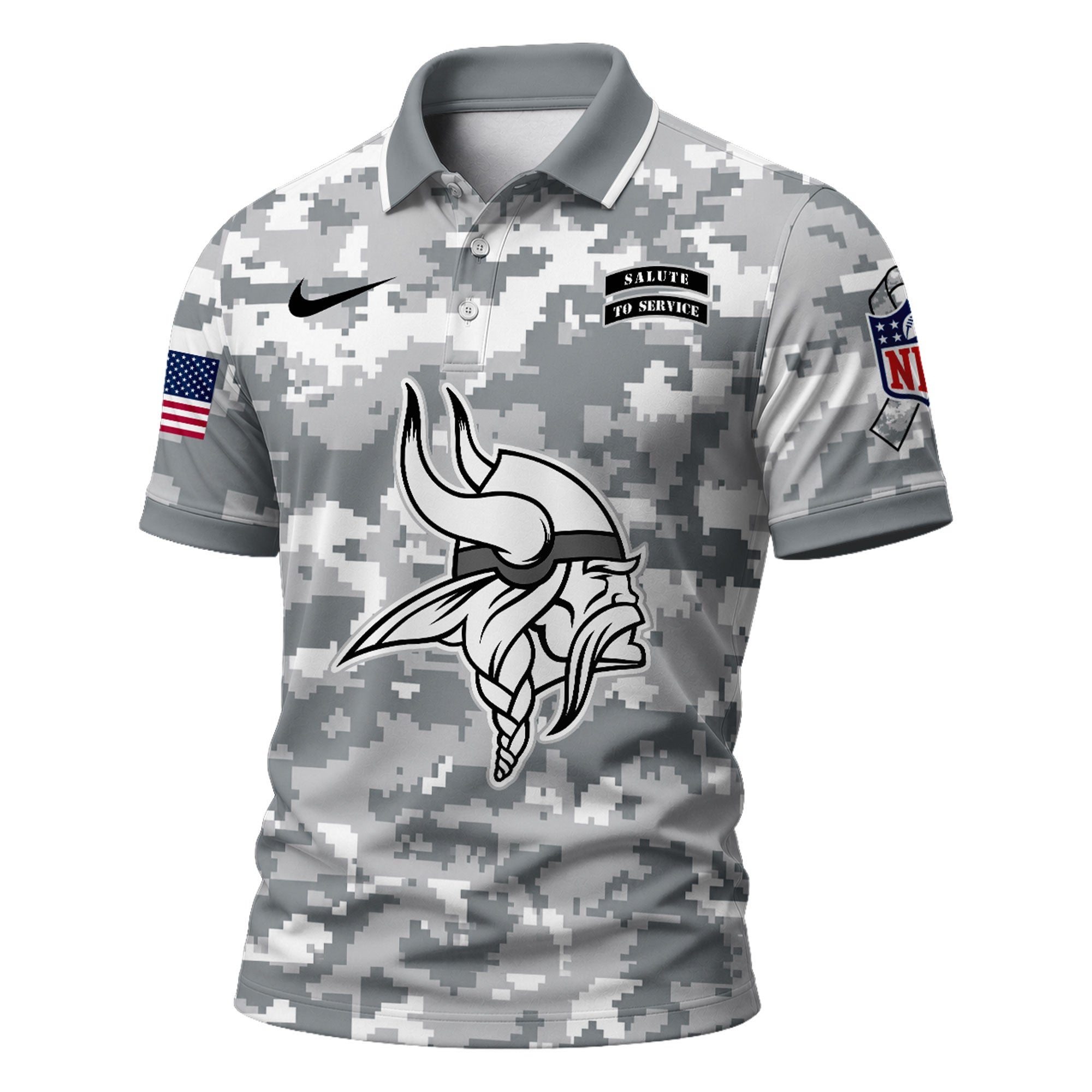 M.vikings | Premium  Salute To Service Camo Polo Shirt Nf1