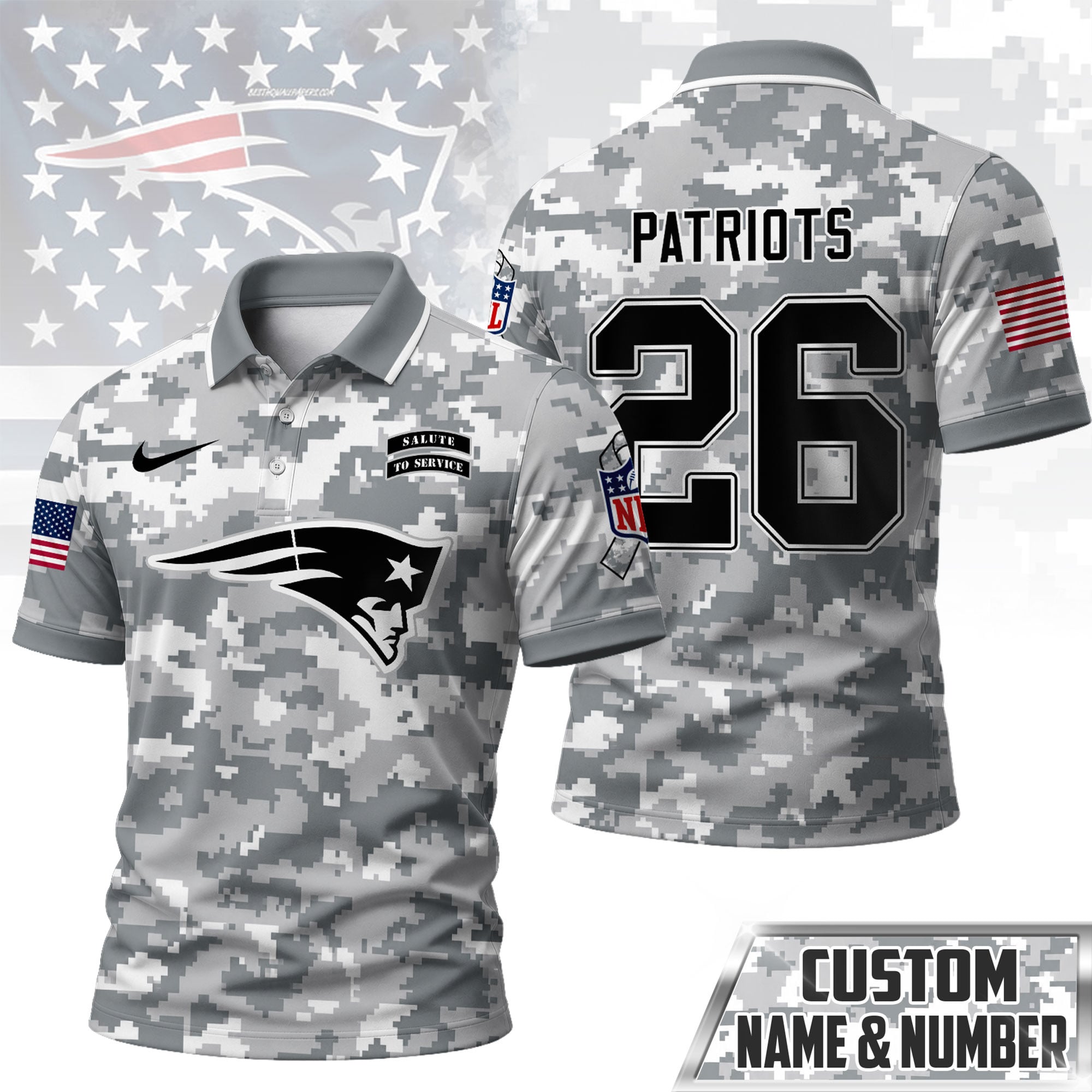 Ne.patriots | Premium  Salute To Service Camo Polo Shirt Nf1