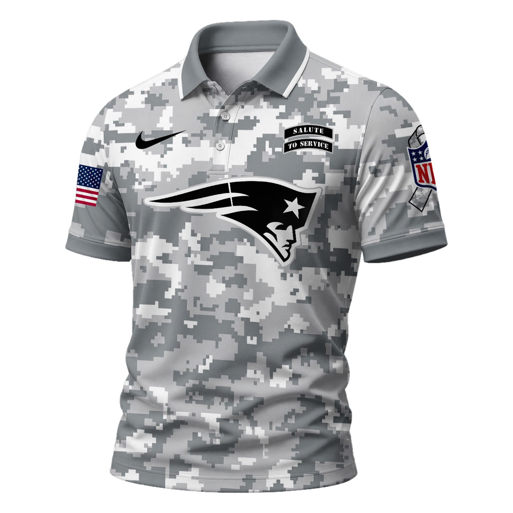 Ne.patriots | Premium  Salute To Service Camo Polo Shirt Nf1