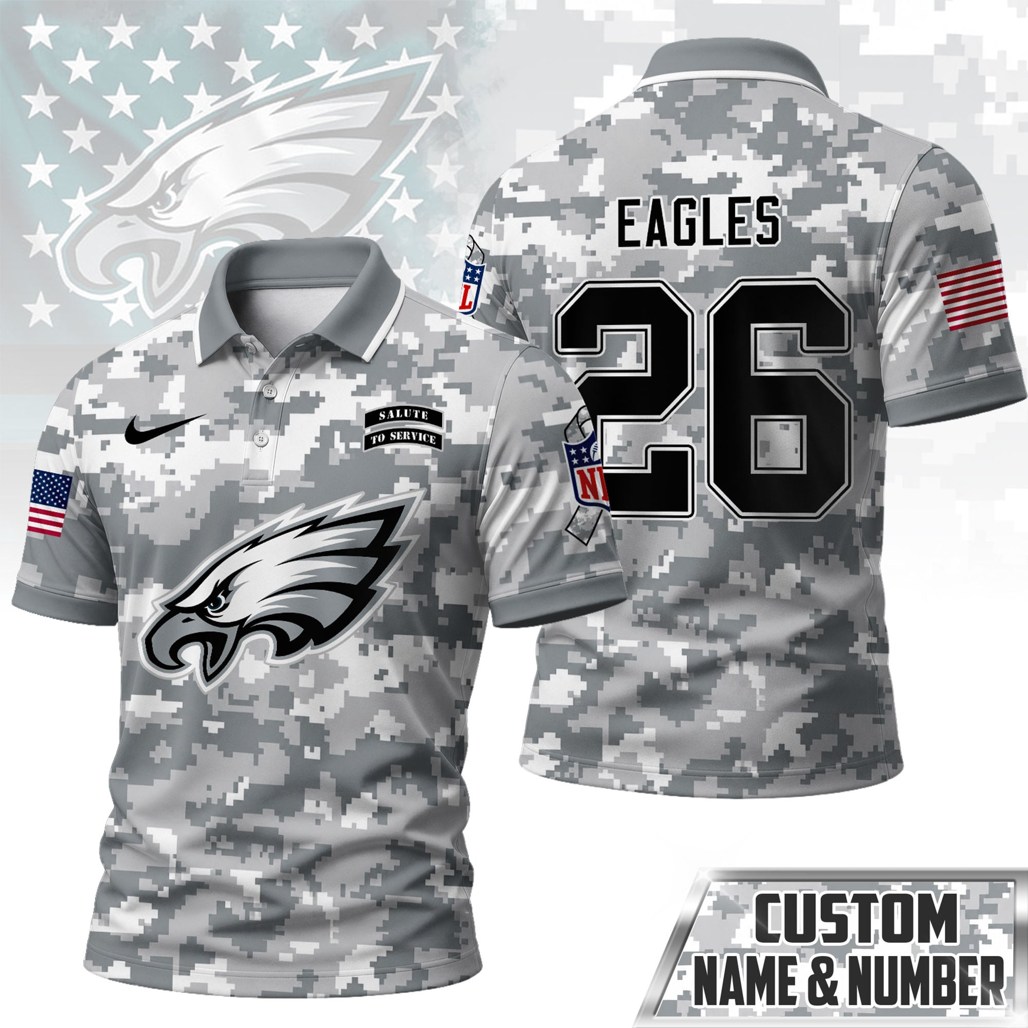 P.eagles | Premium  Salute To Service Camo Polo Shirt Nf1