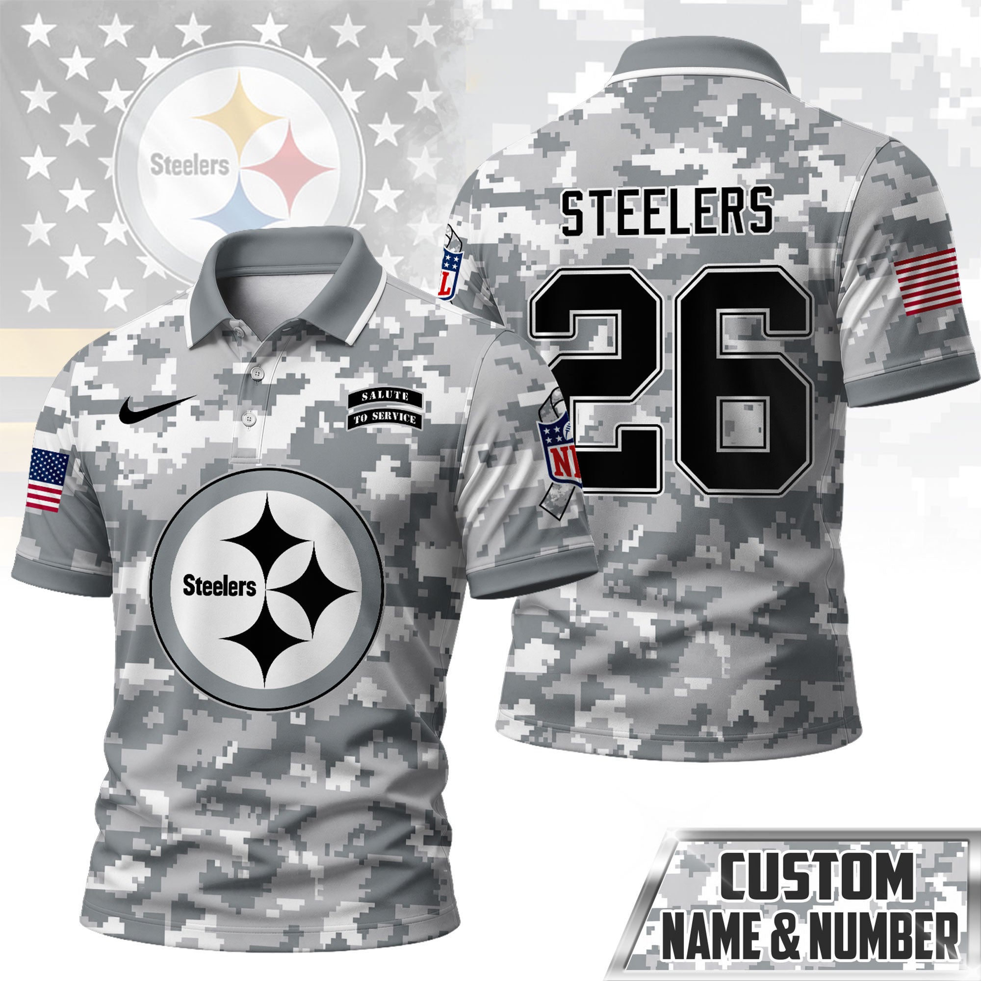 P.steelers | Premium  Salute To Service Camo Polo Shirt Nf1