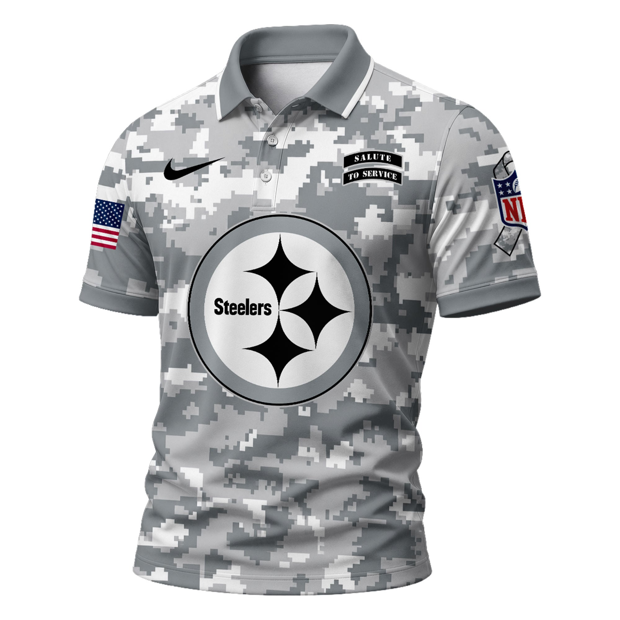 P.steelers | Premium  Salute To Service Camo Polo Shirt Nf1
