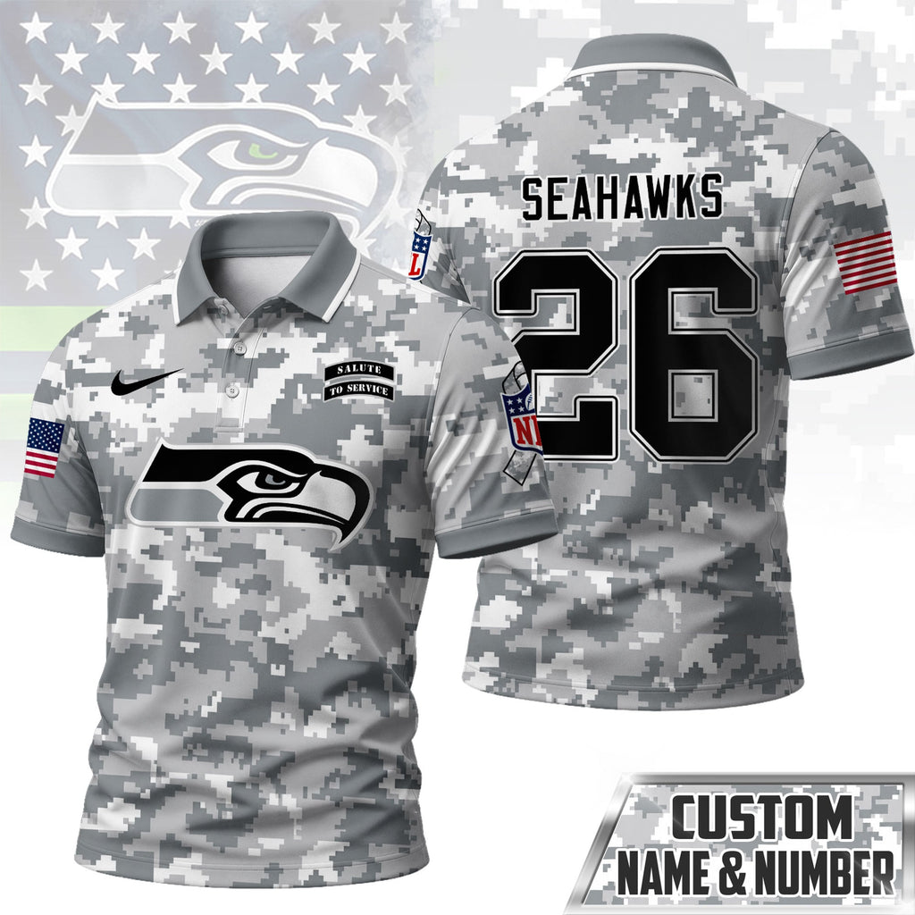 S.seahawks | Premium  Salute To Service Camo Polo Shirt Nf1
