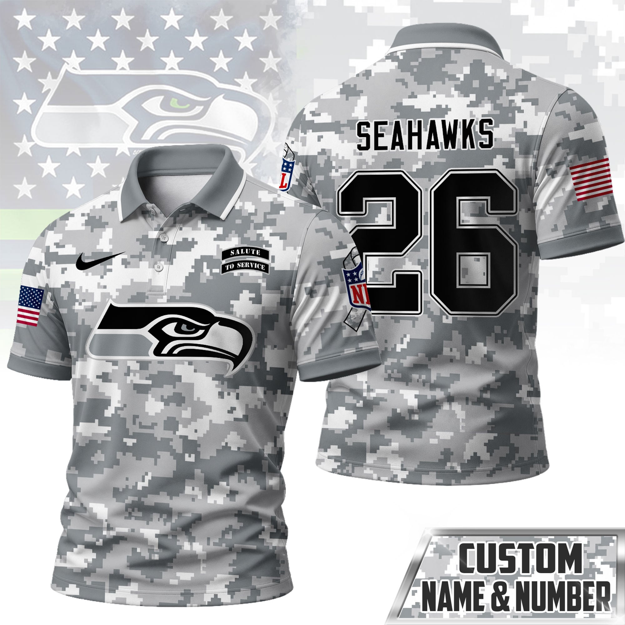 S.seahawks | Premium  Salute To Service Camo Polo Shirt Nf1