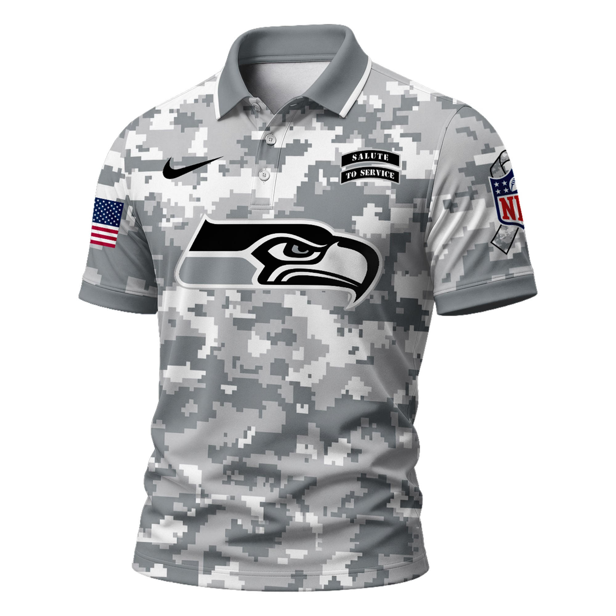 S.seahawks | Premium  Salute To Service Camo Polo Shirt Nf1