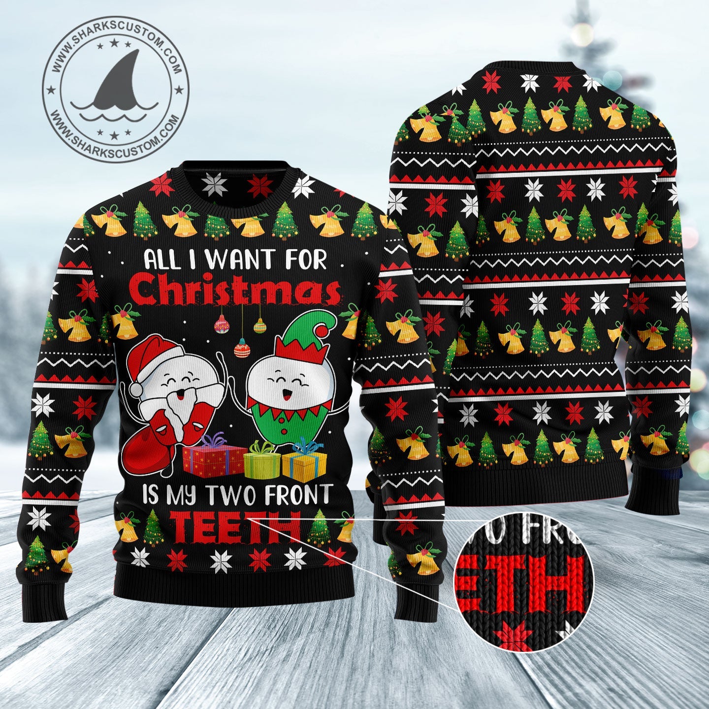 All I Want For Christmas Is My Two Front Teeth Ugly Sweater, Funny Christmas Santa Teeth Ugly Sweater, Funny Xmas Crewneck Knitted Ugly Sweater