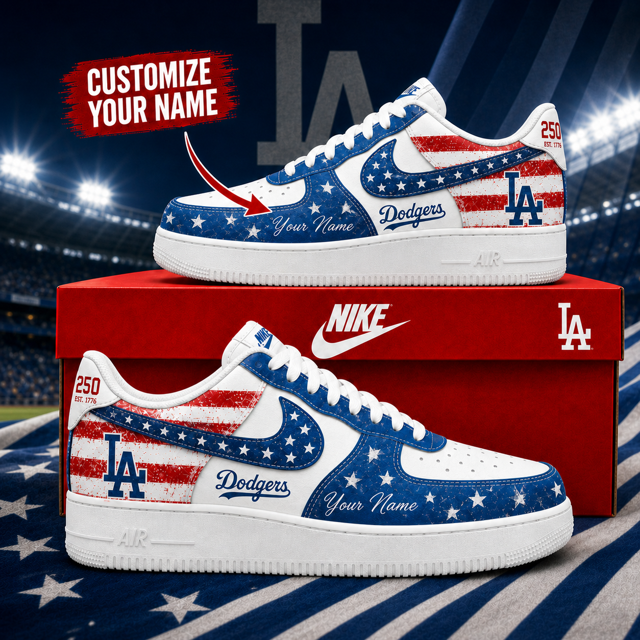 L.A | 250 Years Of America  Customized AF1 Shoes