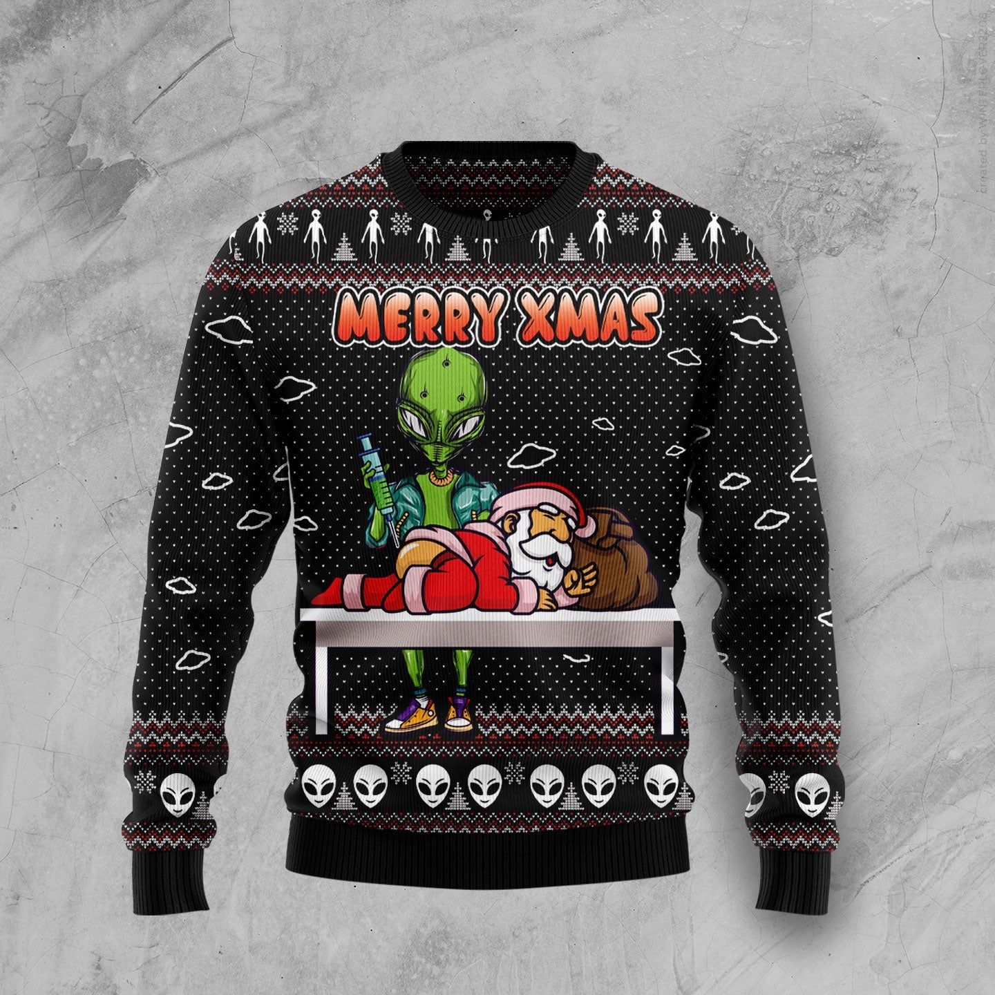 Funny Alien And Santa Dildo Ugly Christmas Sweater, Santa & Alien Merry Christmas Ugly Sweater,alien All-over Print Crewneck Knitted Ugly Sweater