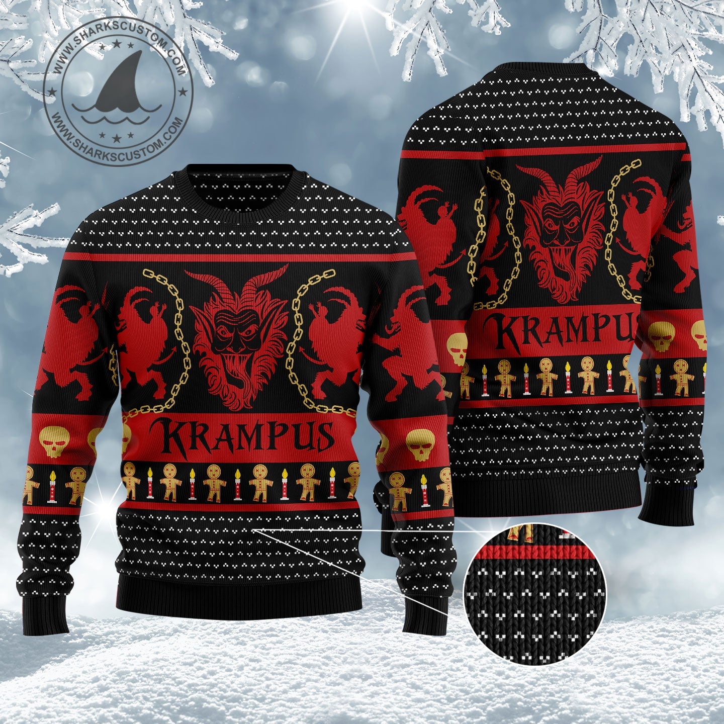 Red Krampus Ugly Christmas Sweaters, Krampus The Christmas Devil Ugly Sweater, Christmas Horror Movie All Over Print Crewneck Knitted Ugly Sweater