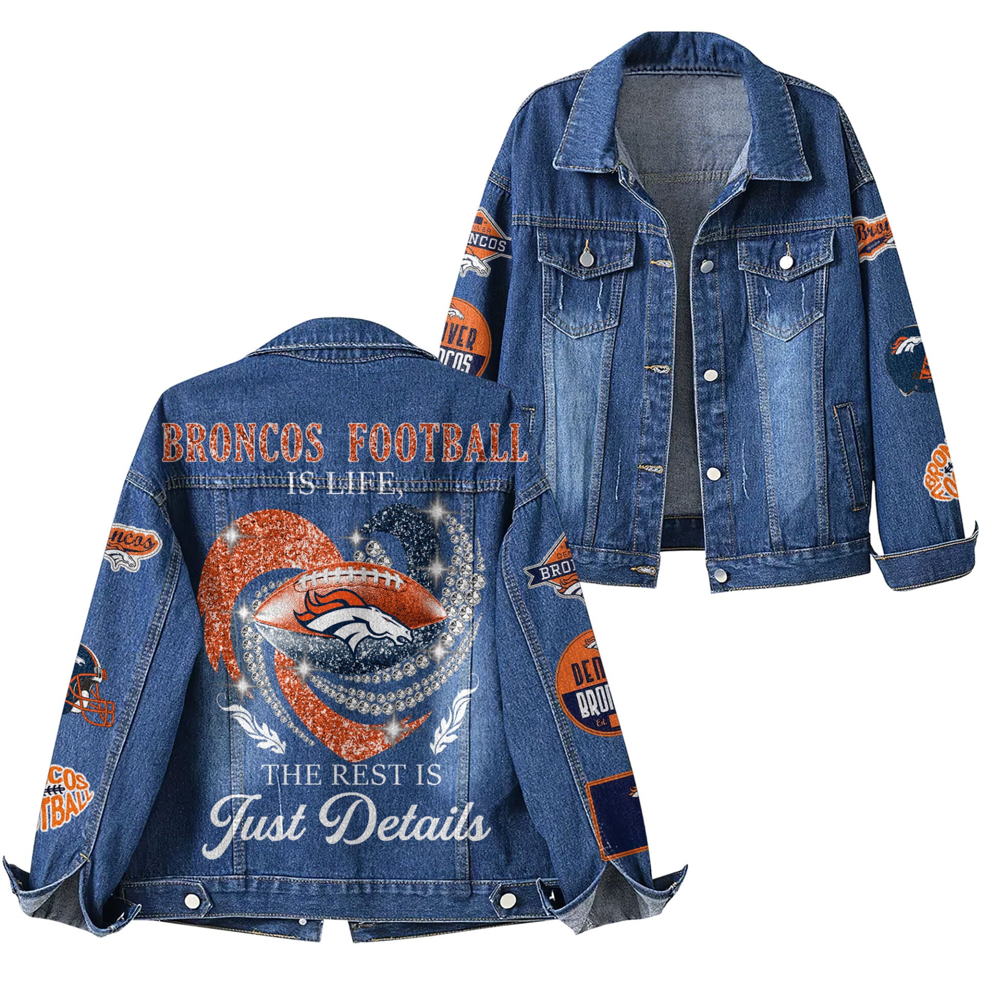 D.broncos | Premium  Football Is Life Denim Jacket Nf1
