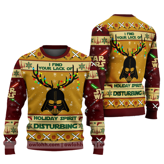 Darth Vader Holliday Spirit Disturbing Ugly Sweater, Star Wars Darth Vader Christmas Ugly Sweater, Star Wars Christmas Crewneck Knitted Ugly Sweater