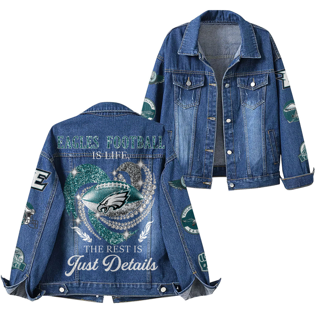 P.eagles | Premium  Football Is Life Denim Jacket Nf1
