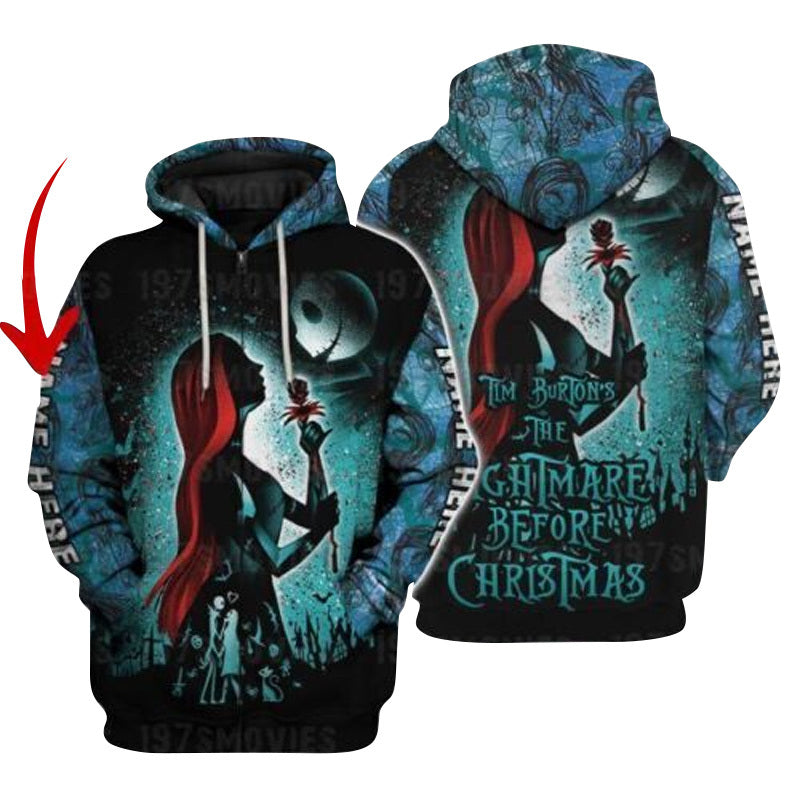 Personalized Jack Skellington And Sally 3D Hoodie, Jack And Sally Couple Pullover Hooded Sweatshirt, The Nightmare Jack & Sally Aop Unisex Hoodie