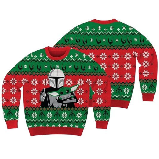 Stormtrooper And Baby Yoda Holiday Christmas Ugly Sweater, Star Wars Stormtrooper Grogu Xmas Ugly Sweater,star Wars Xmas Crewneck Knitted Sweater