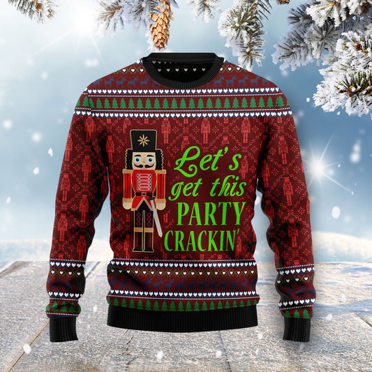 Let's Get This Party Crackin' Ugly Christmas Sweater, Nutcracker Party Cracking Xmas Ugly Sweater, Nutcracker Aop Crewneck Knitted Ugly Sweater