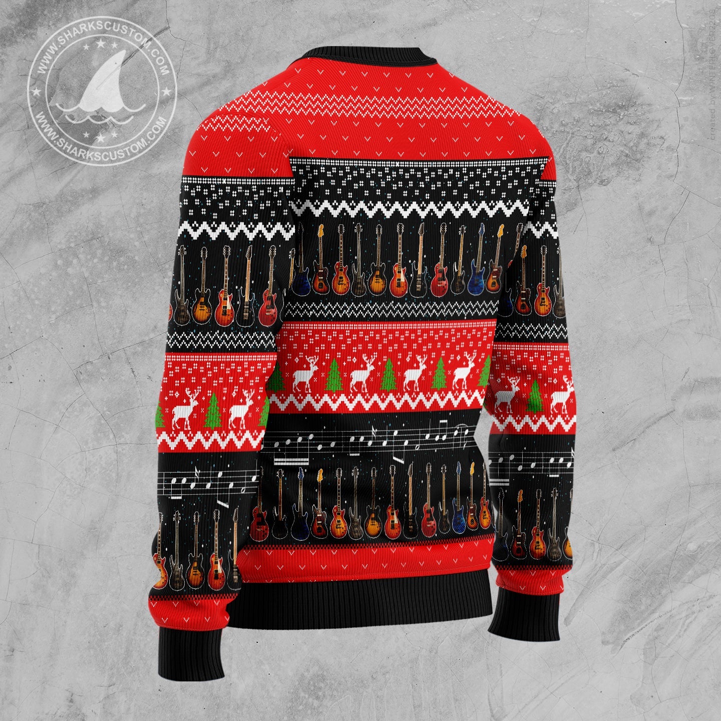 Group Of Guitars In Christmas Bag Gift Ugly Sweater, Guitars Xmas 3d Ugly Christmas Sweater, Guitar Lover Christmas Crewneck Knitted Ugly Sweater