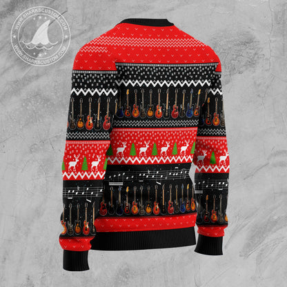 Group Of Guitars In Christmas Bag Gift Ugly Sweater, Guitars Xmas 3d Ugly Christmas Sweater, Guitar Lover Christmas Crewneck Knitted Ugly Sweater