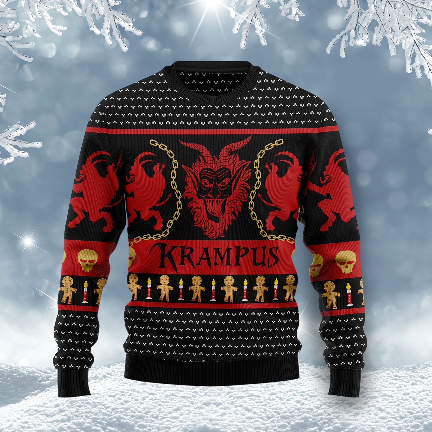 Red Krampus Ugly Christmas Sweaters, Krampus The Christmas Devil Ugly Sweater, Christmas Horror Movie All Over Print Crewneck Knitted Ugly Sweater