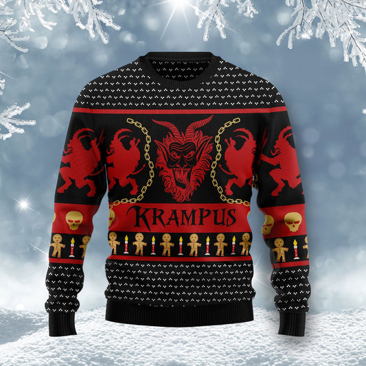 Red Krampus Ugly Christmas Sweaters, Krampus The Christmas Devil Ugly Sweater, Christmas Horror Movie All Over Print Crewneck Knitted Ugly Sweater