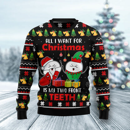 All I Want For Christmas Is My Two Front Teeth Ugly Sweater, Funny Christmas Santa Teeth Ugly Sweater, Funny Xmas Crewneck Knitted Ugly Sweater