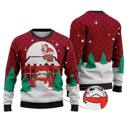 Funny Stormtrooper Snowman Ugly Christmas Sweater, Naughty Santa Christmas Ugly Sweater, Funny Star Wars Christmas Crewneck Knitted Ugly Sweater