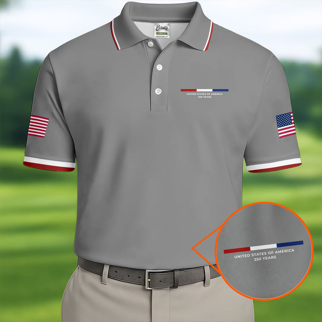 United States Of America 250 Years Navy Golf Shirt, Patriotic Golf Shirt, Golf Shirts For Men, 4th Of July Golf Shirt