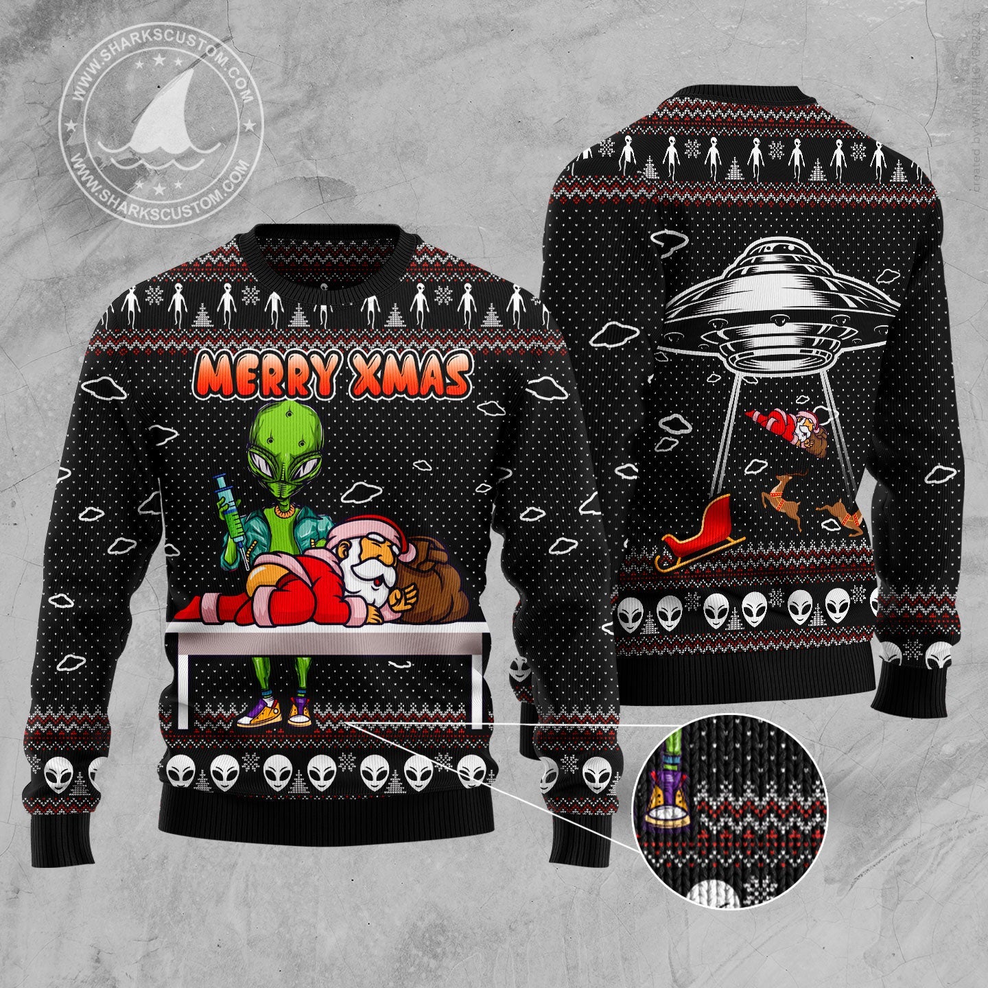 Funny Alien And Santa Dildo Ugly Christmas Sweater, Santa & Alien Merry Christmas Ugly Sweater,alien All-over Print Crewneck Knitted Ugly Sweater