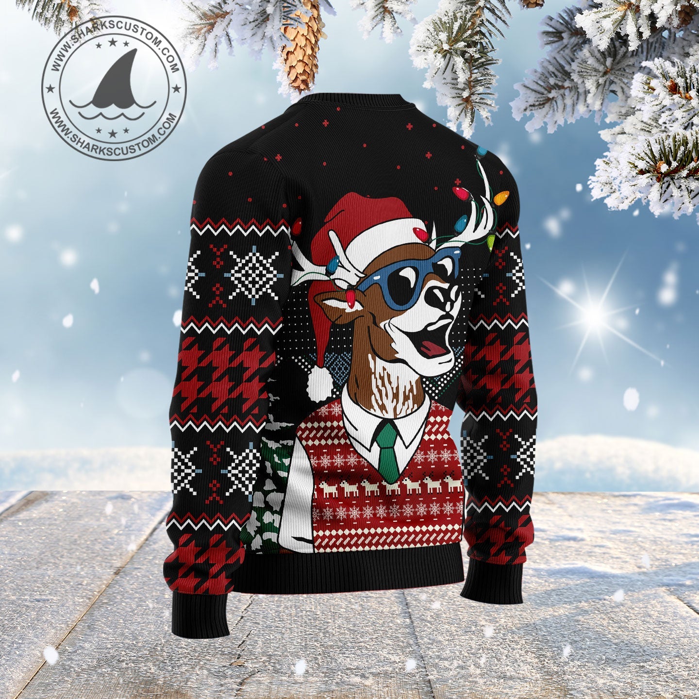 Amazing Deer Ugly Christmas Sweater, Lights Up Christmas Reindeer Ugly Sweater, Christmas Pattern All-over Print Crewneck Knitted Ugly Sweater