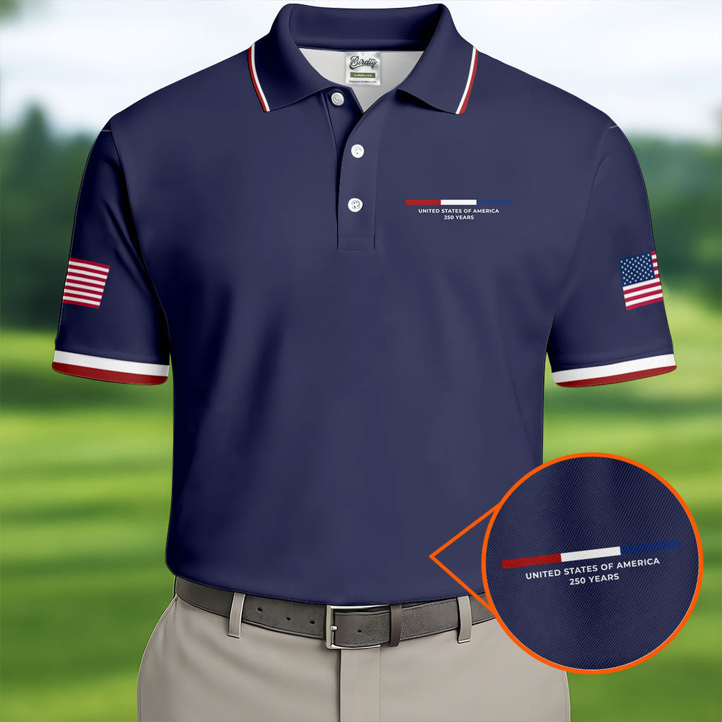 United States Of America 250 Years Navy Golf Shirt, Patriotic Golf Shirt, Golf Shirts For Men, 4th Of July Golf Shirt