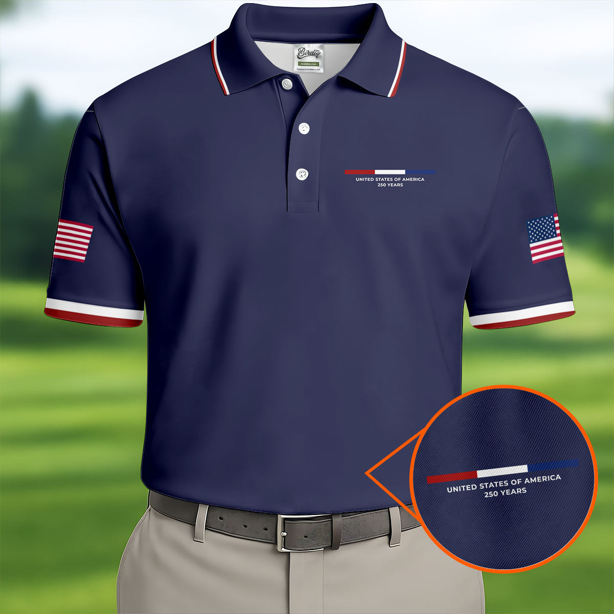 United States Of America 250 Years Navy Golf Shirt, Patriotic Golf Shirt, Golf Shirts For Men, 4th Of July Golf Shirt