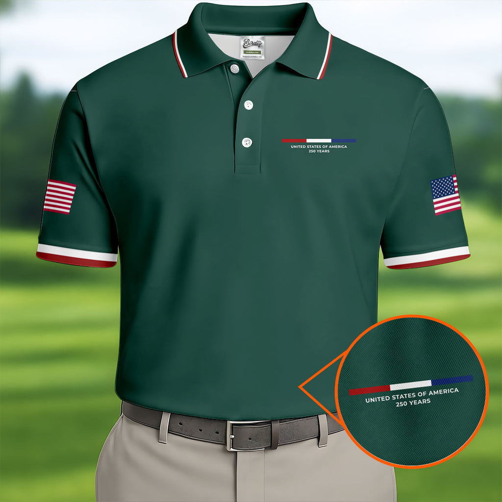 United States Of America 250 Years Navy Golf Shirt, Patriotic Golf Shirt, Golf Shirts For Men, 4th Of July Golf Shirt