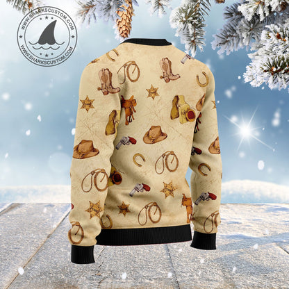 Cowboy Tiger Vintage Ugly Christmas Sweater, Funny Tiger Cowboy All-over Printed Ugly Sweater, Western Cowboy Xmas Crewneck Knitted Ugly Sweater