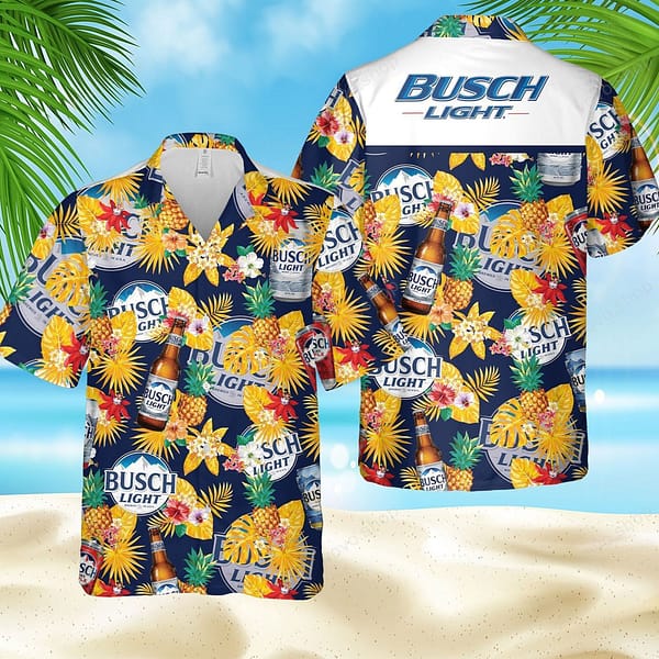 Busch Light Beer Tropical Pineapple Hawaiian Shirt, Busch Light Beer Aloha Summer Beach Shirt, Busch Light Button Down Short Sleeve Shirt