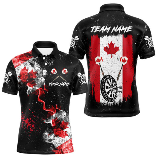 Customized Grunge Canada Flag Smoke Darts Polo & Quarter-Zip Shirt, Patriotic Dart Jersey For Men