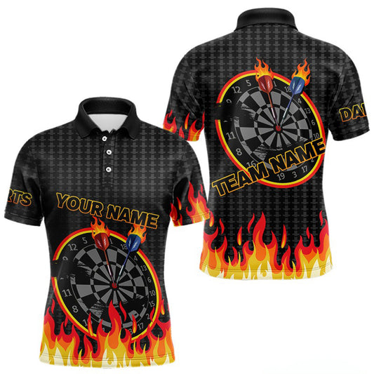 Fire Dart Arrows & Flaming Pattern Darts Shirt For Men - Customizable Name & Team