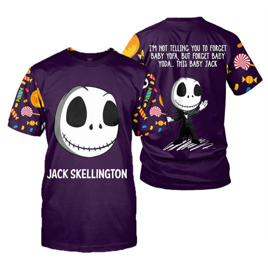 Baby Jack Skellington 3d All Over Print T-shirt, Baby Jack Skellington Halloween Purple T-shirt, Funny Jack Skellington 3d T-shirt