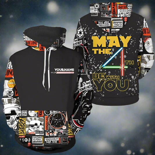 Personalized May The 4th Be With You All Over Print Hoodie, Star Wars May The 4th Be With You Unisex Hoodie, Star Wars Pullover Hooded Sweatshirt