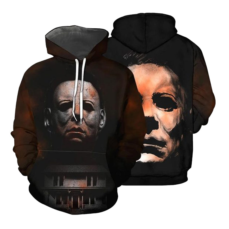 Halloween Michael Myers Face 3D Printed Hoodie, Scary Michael Myers Black Pullover Hooded Sweatshirt, Horror Movies Michael Myers 3D Hoodies