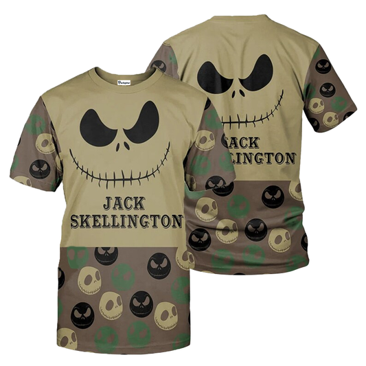 Jack Skellington Camouflage All Over Print 3d T-shirt, Jack Skellington Face Prints Camo T-shirt, Jack Skellington Camo Tee Shirt