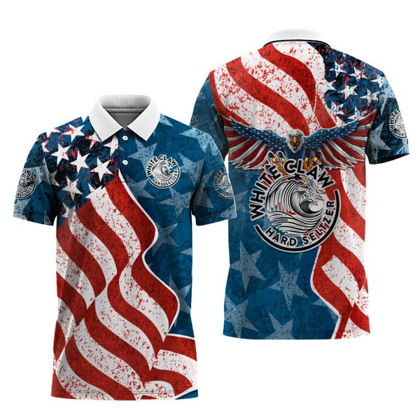 White Claw American Flag Eagle 3d Polo Shirt, White Claw Us Flag All Over Print Polo Shirt, White Claw Patriotic 3d Men's Polo Shirt