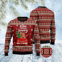 Bake Someone Happy Ugly Christmas Sweater, Gingerbread Christmas Pattern All-over Print Red Ugly Sweater, Xmas Gingerbread Knitted Ugly Sweater