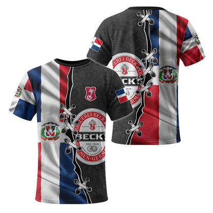 Beck's Beer Dominican Republic Flag 3d T-shirt, Republic Flag Beck's Beer Aop 3d T-shirt, Beck's Beer Dominican Flag T-shirt