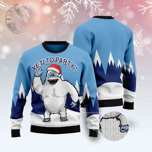 Bigfoot Yeti To Party Ugly Christmas Sweater, Abominable Snowman Yeti To Party Ugly Sweater, Santa Yeti Christmas Crewneck Knitted Ugly Sweater