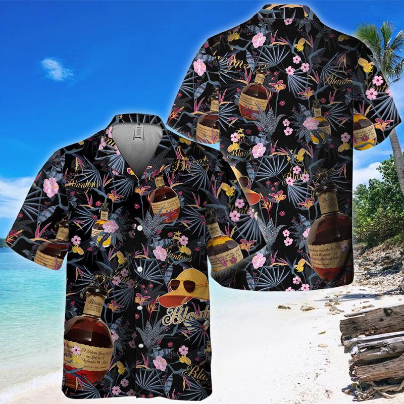 Tropical Floral Blanton's Bourbon Hawaiian Shirt For Men, Blanton's Aloha Button Down Short Sleeve Shirt, Blanton's Bourbon Summer Aloha Shirts